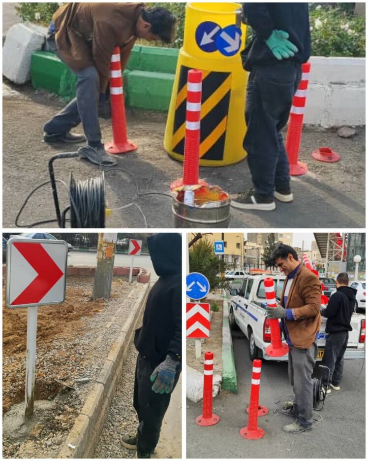  افزایش ایمنی معابر با تعویض موانع ترافیکی و نصب علائم هشداردهنده در باقرشهر