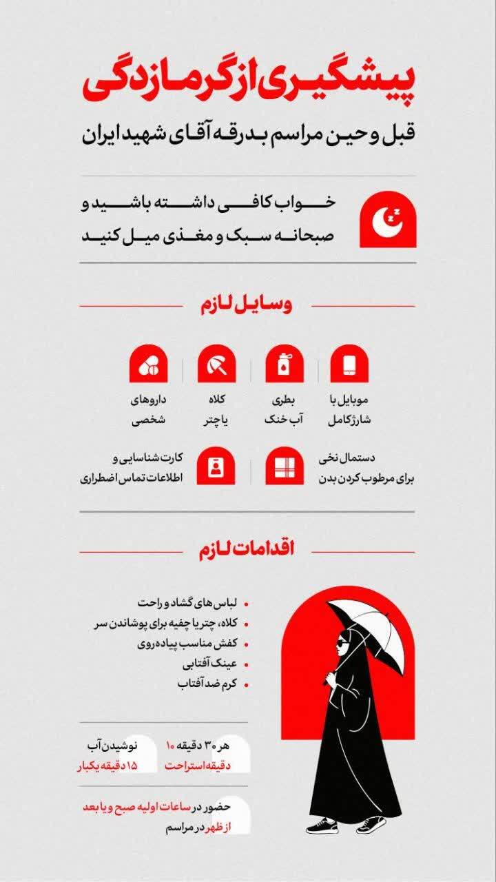  پیشگیری از گرما زدگی قبل و حین مراسم بدرقه آقای شهید