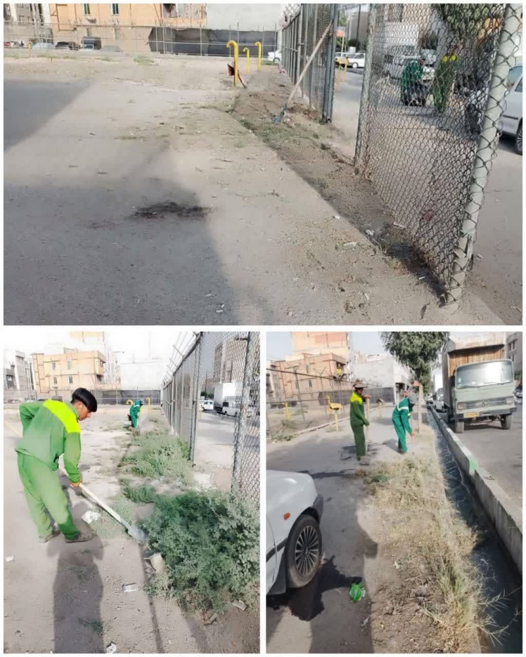 تداوم زیباسازی شهری با علف‌زنی در معابر باقرشهر